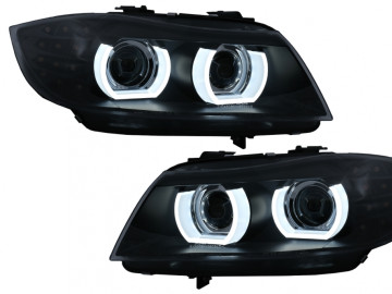 3D Angel Eyes LED DRL Xenon Headlights suitable for BMW 3 Series E90 E91 LCI (2008-2011) Black