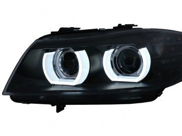 3D Angel Eyes LED DRL Xenon Headlights suitable for BMW 3 Series E90 E91 LCI with AFS (2008-2011) Black