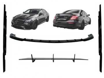 Aero Body Kit Front Bumper Lip Diffuser and Side Skirts Extensions suitable for Mercedes E-Class E63 W213 S213 (2016-2019) Piano Black