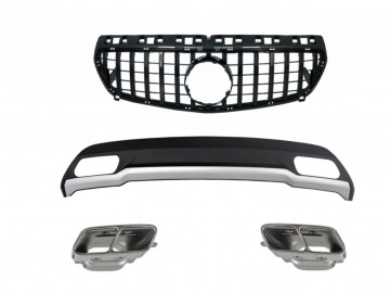 Air Diffuser with Exhaust Muffler Tips and GT-R Panamericana Grille All Black for Mercedes A-Class W176 (2012-08.2015) Sport Pack