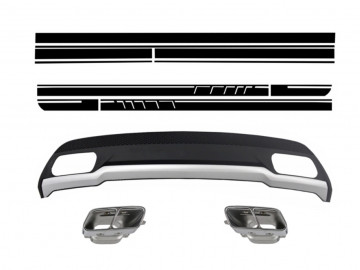 Air Diffuser with Exhaust Tips and Stickers Black for Mercedes A-Class W176 (2012-2018) Sport Pack