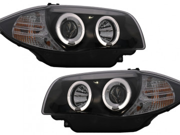 Angel Eyes Headlights suitable for BMW 1 Series E81 E82 E87 E88 (2004-2011) Black