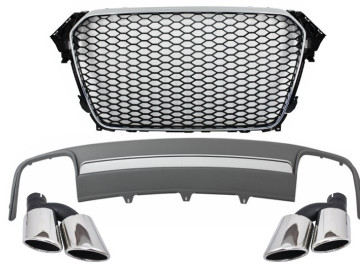 Assembly Central Grille with Rear Bumper Valance Air Diffuser and Muffler Tips suitable for AUDI A4 B8 Facelift (2012-2015) Limousine/Avant RS Design