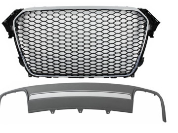 Assembly Central Grille with Rear Bumper Valance Air Diffuser suitable for AUDI A4 B8 Facelift (2012-2015) Limousine/Avant RS Design