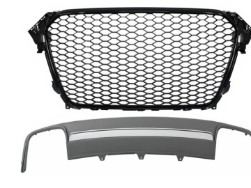 Assembly Central Grille with Rear Bumper Valance Air Diffuser suitable for Audi A4 B8 Facelift (2012-2015) Limousine Avant RS Design