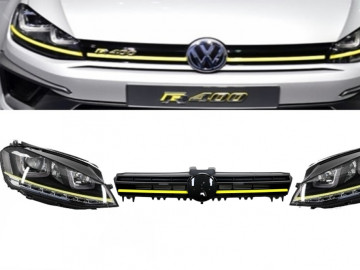 Assembly Headlights 3D LED FLOWING Dynamic Sequential Turn Light DRL with Grille suitable for VW Golf 7 VII (2012-2017) Yellow R400 Look