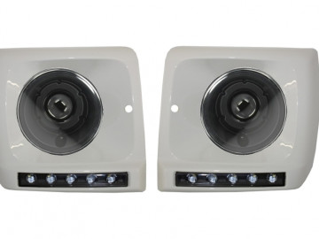 Assembly suitable for Mercedes W463 G-Class (1989-2012) LED DRL White Covers with Headlights Black Bi-Xenon Look