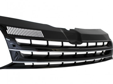 Badgeless Front Debadged Grille suitable for VW T5.1 Facelift Transporter (2010-2015) Black with Chrome Stripes