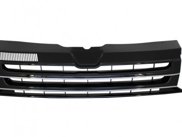 Badgeless Front Debadged Grille suitable for VW T5.1 Facelift Transporter (2010-2015) Black with Chrome Stripes