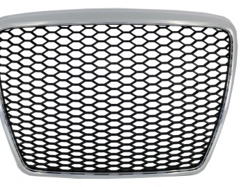 Badgeless Front Grille Suitable for Audi A6 4F2 4F C6 (2004-2011) RS Design Chrome Black