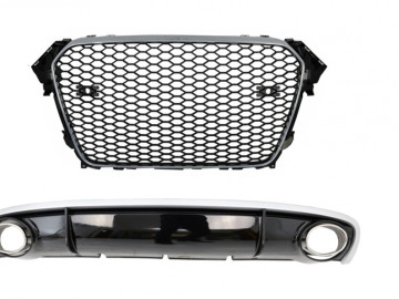 Badgeless Front Grille With Bumper Diffuser & Exhaust Tips RS4 Design suitable for AUDI A4 B8 Limo Avant Facelift (2012-2015)