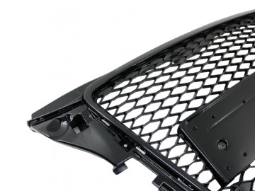 Badgeless Front Grille suitable for Audi A3 8P Facelift (2007-2012) RS Design Honeycomb Piano Black Grille With PDC Covers