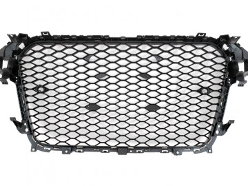 Badgeless Front Grille suitable for Audi A4 B8 Facelift (2012-2015) RS Design Honeycomb Piano Black With PDC