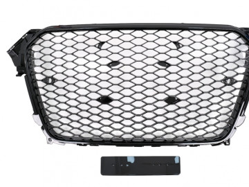 Badgeless Front Grille suitable for Audi A4 B8 Facelift (2012-2015) RS Design Honeycomb Piano Black With PDC