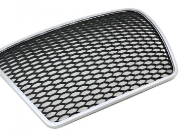 Badgeless Front Grille suitable for Audi A6 4F C6 (2004-2011) Honeycomb RS Design Silver Border