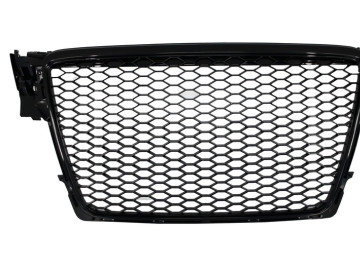 Badgeless Front Grille with Fog Lamp Covers Side Grilles suitable for Audi A4 B8 8K (2007-2012) RS Design Piano Black
