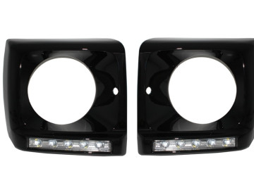 Black Headlights Covers LED DRL Chrome suitable for Mercedes G-Class W463 (1989-2012) G65 Design with Headlights Bi-Xenon Look