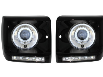 Black Headlights Covers LED DRL Chrome suitable for Mercedes G-Class W463 (1989-2012) G65 Design with Headlights Bi-Xenon Look