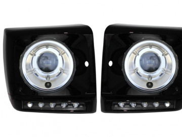 Black Headlights Covers LED DRL suitable for Mercedes G-Class W463 (1989-2012) G65 Design with Headlights Bi-Xenon