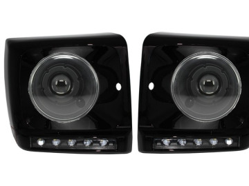 Black Headlights Covers LED DRL suitable for Mercedes G-Class W463 (1989-2012) G65 Design with Headlights Bi-Xenon