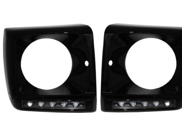 Black Headlights Covers with LED DRL Black Daytime Running Lights suitable for Mercedes G-Class W463 (1989-2012) G65 Design