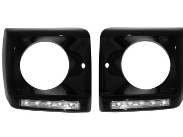 Black Headlights Covers with LED DRL Chrome Daytime Running Lights suitable for Mercedes G-Class W463 (1989-up) G65 Design Black