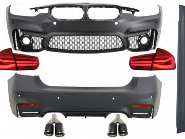 Body Kit suitable for BMW 3 Series F30 (2011-2019) with LED Taillights Dynamic Sequential Turning Light and Dual Twin Exhaust Muffler Tips Carbon