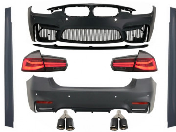 Body Kit with Dual Twin Exhaust Muffler Tips suitable for BMW 3 series F30 (2011-2019) and LED Taillights Dynamic Sequential Turning Light EVO II M3 C