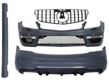 Body Kit with Front Grille Piano Black suitable for Mercedes C-Class W204 (2007-2014) Facelift C63 GT-R Panamericana Design