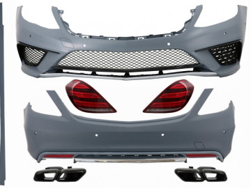 Body Kit with Full LED Taillights and Exhaust Muffler Tips Black suitable for Mercedes S-Class W222 (2013-06.2017) S63 Design