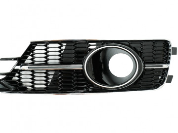 Bumper Lower Grille Covers Side Grilles suitable for AUDI A6 C7 4G Facelift (2015-2018) Piano Black & Chrome