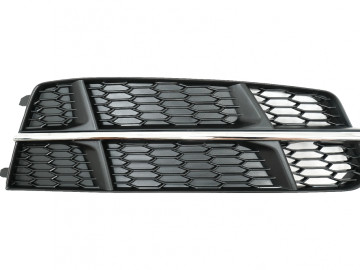 Bumper Lower Grille Covers Side Grilles suitable for Audi A6 C7 4G S-Line Facelift (2015-2018) Black Chrome