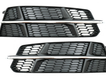 Bumper Lower Grille Covers Side Grilles suitable for Audi A6 C7 4G S-Line Facelift (2015-2018) Black Chrome