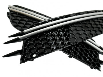 Bumper Side Grilles Covers suitable for Audi A6 C7 4G (2012-2015) RS Design Black with Brushed Aluminium Insertions
