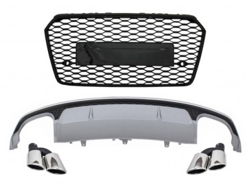 Bumper Valance Air Diffuser with Exhaust Muffler Tips and Front Grille suitable for Audi A7 4G Facelift (2015-2017) S7 Design