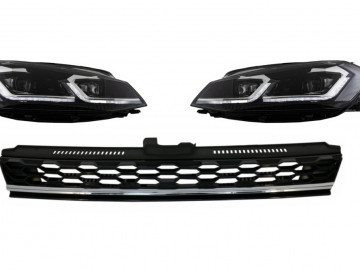 Central Badgeless Grille with LED Headlights Sequential Dynamic Turning Lights suitable for VW Golf 7.5 Facelift (2017-up) GTI Design Chrome