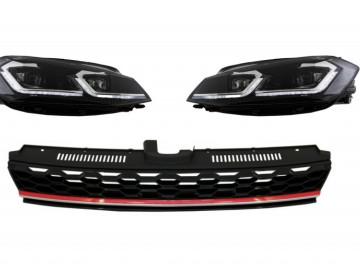 Central Badgeless Grille with RHD LED Headlights Sequential Dynamic Turning Lights suitable for VW Golf 7.5 VII Facelift (2017-up) GTI Design Red And 