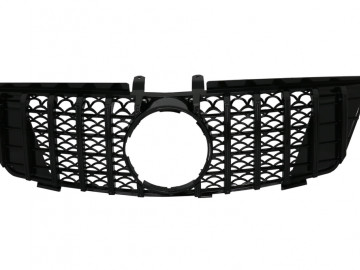 Central Front Grille suitable for Mercedes ML W164 (2005-2008) GT-R Panamericana Design Piano Black