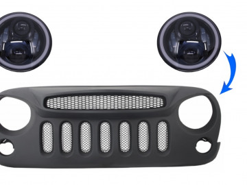 Central Front Grille with 7 Inch CREE LED Headlights Angel Eye Amber Halo DRL suitable for JEEP Wrangler JK (2007-2017) Angry Bird Design Specter Mask