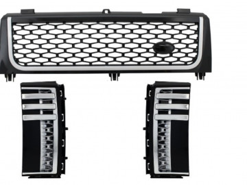Central Grille and Side Vents Assembly suitable for Land Range Rover Vogue III L322 (2002-2005) Piano Black & Silver Autobiography Supercharged Editio