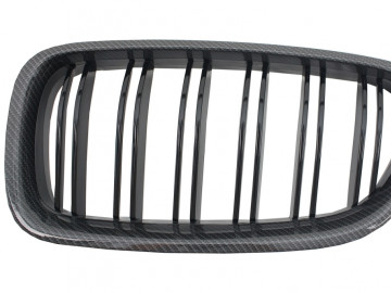 Central Grilles Kidney Carbon suitable for BMW 5 Series F10 F11 (2010-up) Double Piano Black Stripe M Design