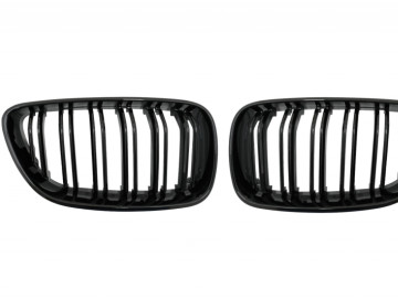 Central Kidney Grilles Double Stripe with Mirror Covers suitable for BMW 2 Series F22 F23 (2014-up) M Design Piano Black