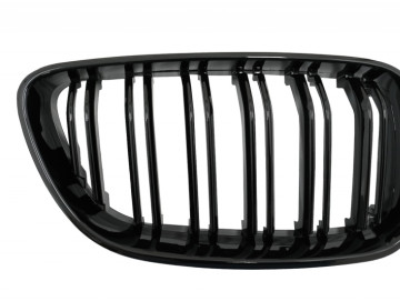 Central Kidney Grilles Double Stripe with Mirror Covers suitable for BMW 2 Series F22 F23 (2014-up) M Design Piano Black