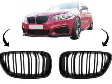 Central Kidney Grilles suitable for BMW 2 Series F22 F23 F87 (2014-up) Double Stripe M Design Piano Black