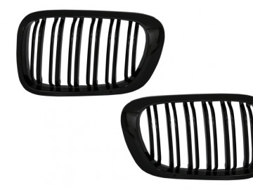 Central Kidney Grilles suitable for BMW 3 Series E46 Coupe Cabrio 2 Doors Non Facelift (1999-2002) Double Stripe M Design Piano Black