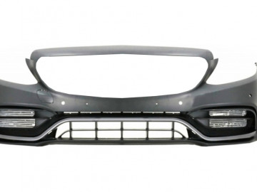 Complet Front Bumper with Diffuser and Silver Tips suitable for Mercedes C-Class W205 S205 AMG Sport Line (2014-2020) C63S Design