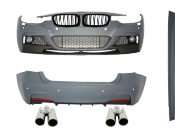 Complete Body Kit Central Double Grille Shiny Black with Exhaust Muffler Tips suitable for BMW F30 2011+