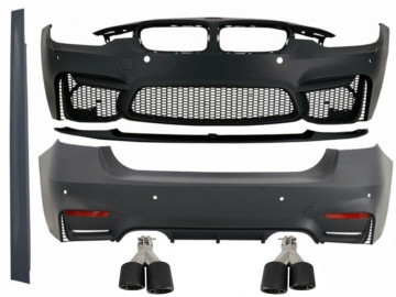 Complete Body Kit suitable for BMW F30 (2011-2019) with Dual Twin Exhaust Muffler Tips Carbon Fiber EVO II M3 CS Style Without Fog Lamps