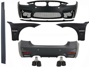 Complete Body Kit suitable for BMW F30 (2011-2019) with Front Fenders and Dual Twin Exhaust Muffler Tips Carbon Fiber EVO II M3 CS Style Without Fog L