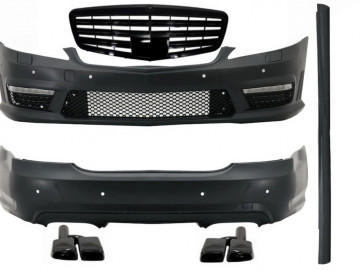 Complete Body Kit suitable for Mercedes S-Class W221 (2005-2011) LWB with Front Grille and Exhaust Muffler Tips Piano Black